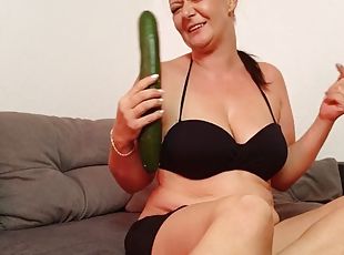 Milf fucked double penetration by cucumbers!!! huge tits!