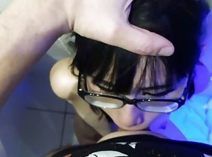 POV Tiny petite submissive Asian takes big cock down her throat
