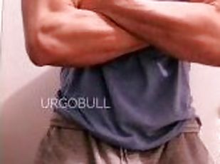 Grey sweatpants bulge and muscle flex. Urgobull.