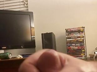 Slow jerk with side POV moaning while cumming