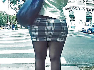 pantyhose legs in tight miniskirt