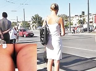 Sweet Blonde Upskirted at the Train Station