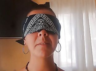 Blindfolded girlfriend sucks and swallows