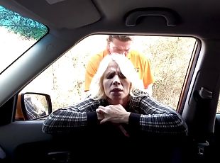 Glamorous blonde mature gets banged inside and outside the car