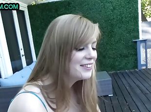 Naughty stepmom in stockings rides stepson on the street in POV video