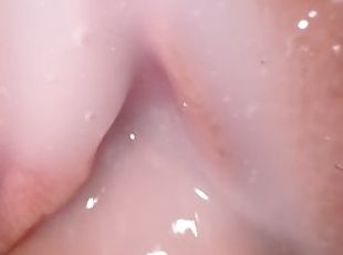 Beautiful pussy covered in lubricant and cum, Close up fuck and cumshot