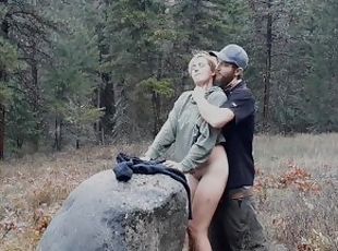 orgasm, utomhus, publik, amatör, milf, creampie, par, sprut, blond, skog