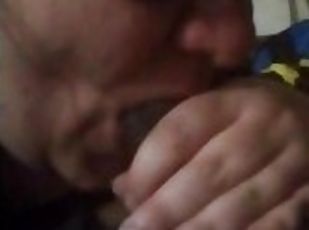 Sucking BBC while texting his Gf