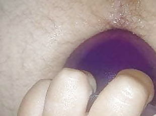 Hubby getting our big anal plug shoved in for the 1st time