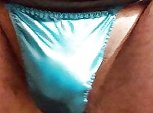 Playing With My Bulge In a Blue Satin Thong 