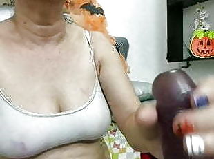 avózinha, brinquedo, latina, webcam, dildo, espanhol, chupando