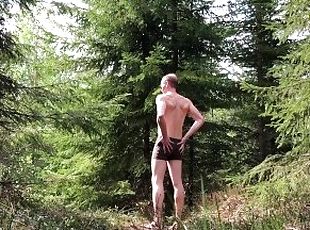 Undressing while walking on a public trail