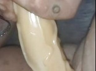 POV Pussy Eating 14" dildo fucked by husband