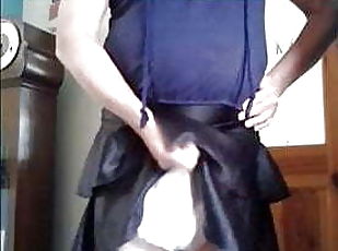 Playing in my black satin ra ra skirt