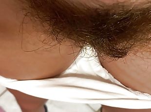 Dirty white panty with hairy bush 