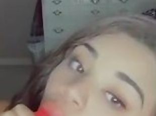 19 year old sucks on pink dildo , super sloppy.