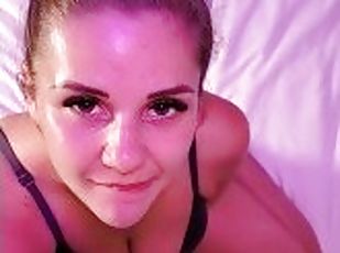 Stroking his cock for cum on my pretty little face