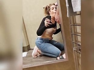 SUCKING DICK IN DRESSING ROOM SURROUNDED BY PEOPLE PUBLIC BJ