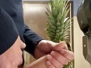 Take a pineapple at the grocery into the public restroom to masturbate and cum all over it