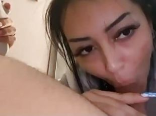 Kitty sucking masters dick after long day of work