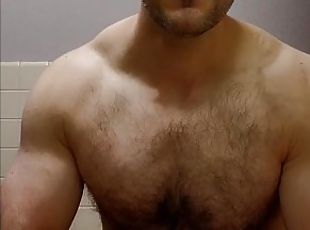 Hairy chest muscle bear with a quick flex!