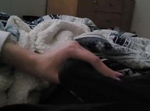 girl wakes up and starts rubbing cock through boxers till it explodes