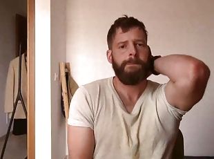 Hot straight bearded guy wank his cock and shows muscles