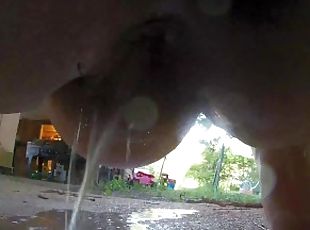 fat girl pees and farts outside on securoty cam up close hairy dripping pussy 2