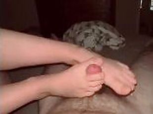 Edging foot job from hot wife almost cums on her feet ????????
