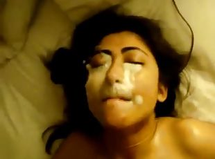 Asian girl gargles cum & spit