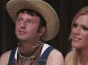 Manly cowboy gets fucked in the ass after bj by blond tranny