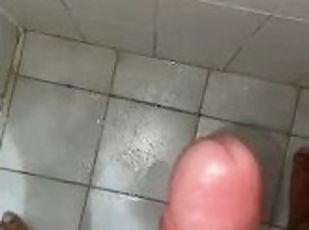 Horny boy fucks sex toy while sister in shower