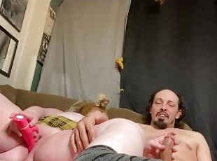 Busty emo girl masturbates while playing with husbands BIG cock