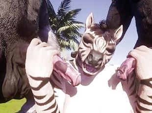 FMM Threesome Furry Zebra Double Penetrated by Huge Cock Horses Yiff 3D Hentai