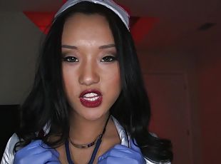 Brunette nurse screams holding huge inches up her cunt