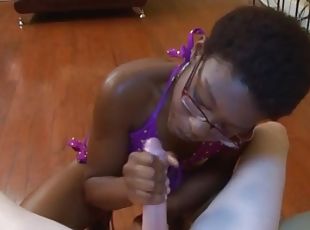 Pulling black nerd in glasses and bikini pov