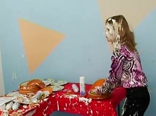 Food fetish lesbians engage in a messy romance with food in a reality shoot