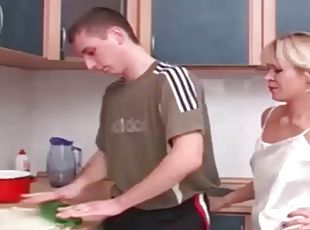 Step-mom in a silk dress gets her face splashed