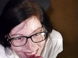 Nerdy Slut Gets Distracted By His Wand - Sloppy BJ Has Nerdy Slut Gagging & Drooling All Over Cock