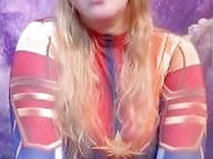 Captain Marvel rides an ebony dildo