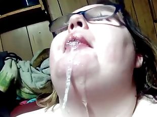 Fucking a long black dildo down my throat