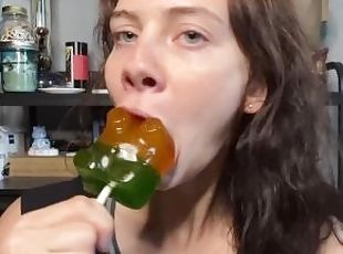 Suckasaurus  ASMR  giant gummy worm sucking !