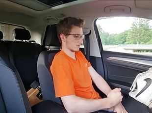 Played with shoes and his dick in the car