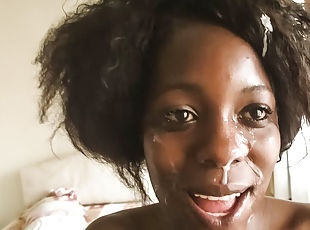 Black Beauty Facial Cumshot After Rough Anal Casting by White Agent