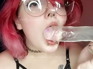 NON-BINARY CUTIE SPITS AND SUCKS ON DILDO