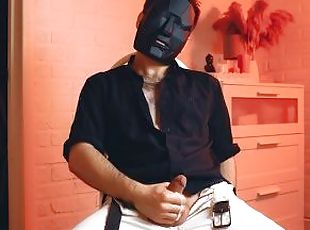 Masked handsome man Noel Dero watches kinky porn and jerks off. Loud moans and orgasm of a young guy