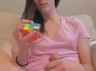 TGIRL rubs her semi-hard DICK while SOLVING A RUBIKS CUBE