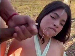 Cute spic bimbo outdoor facial video