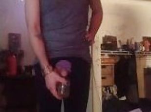 Goth guy getting high and pissing in pink see-through panties
